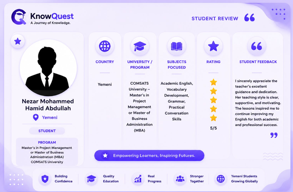 Nezar Mohammed Hamid Abdullah Student Review - KnowQuest